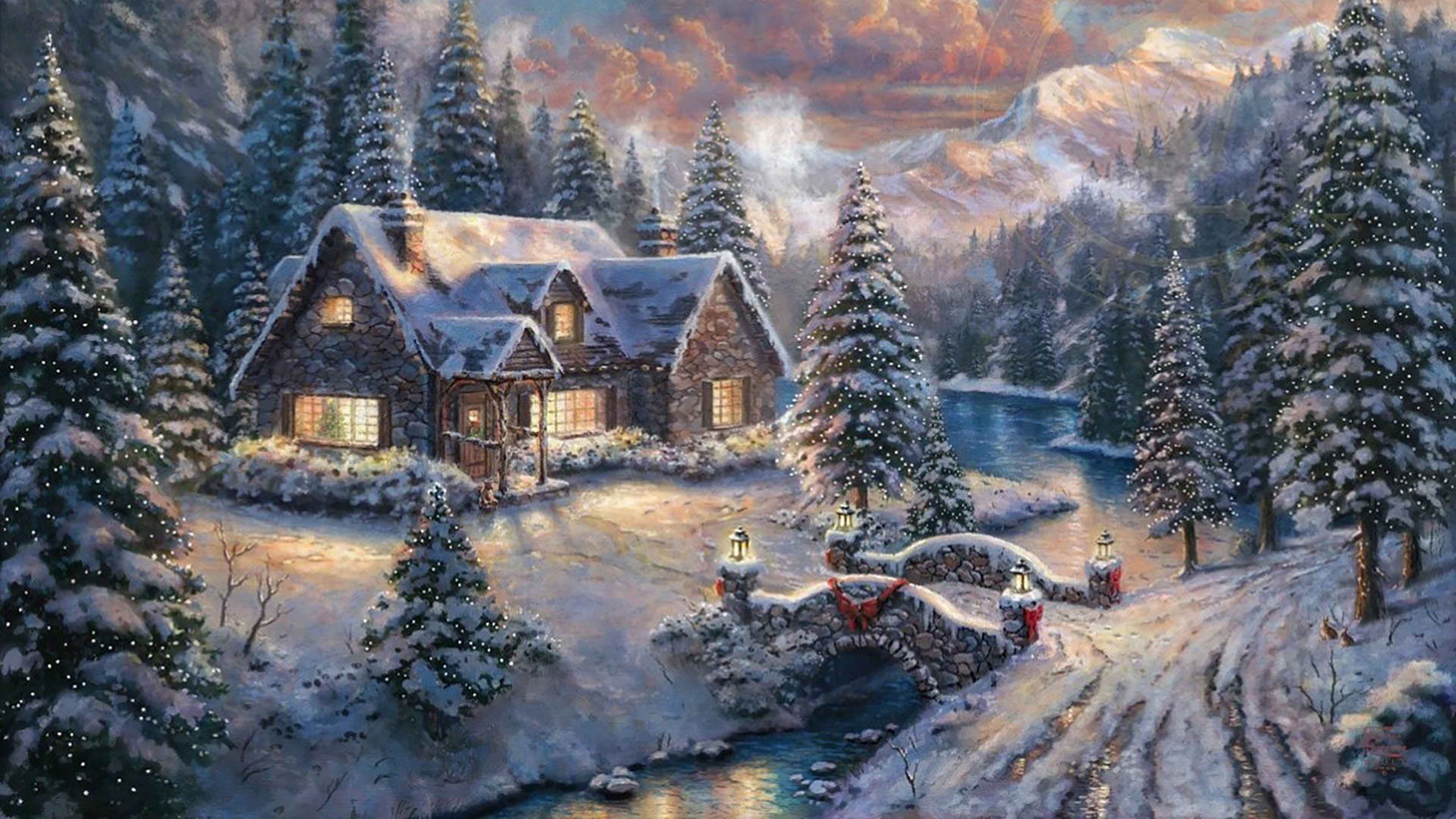 Зимняя сказка. Томас Кинкаде живопись горы. Томас Кинкаде зимний пейзаж. Томас Кинкейд Рождество. Томас Кинкейд картины.